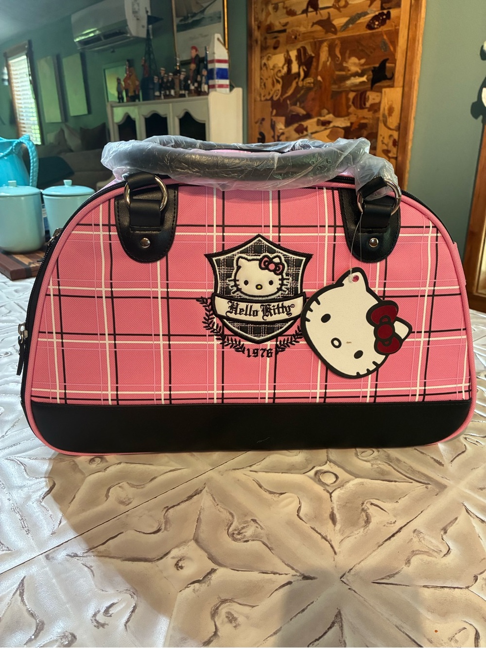 RARE Hello Kitty by Sanrio Pink Plaid Dome Pet Carrier “1976” Embroidery